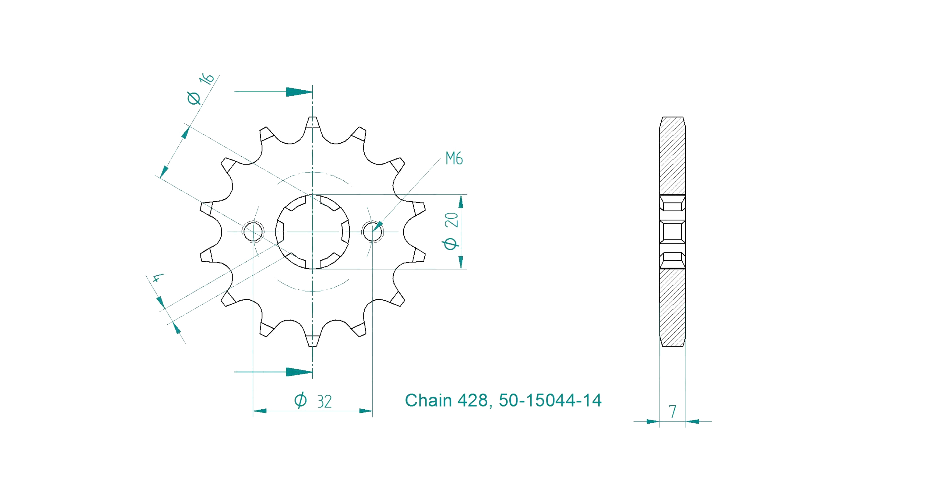 Sprocket, 14 teeth, Pitch 428