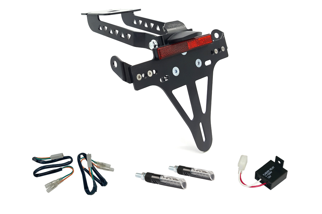 alpha Technik Licence Plate Holder-flasher light, turn signal-Kit IDEA for Kawasaki Z650 and Ninja 650 Type: ER650H / EX650K (Model Year 2017 to 2019) (Rear)