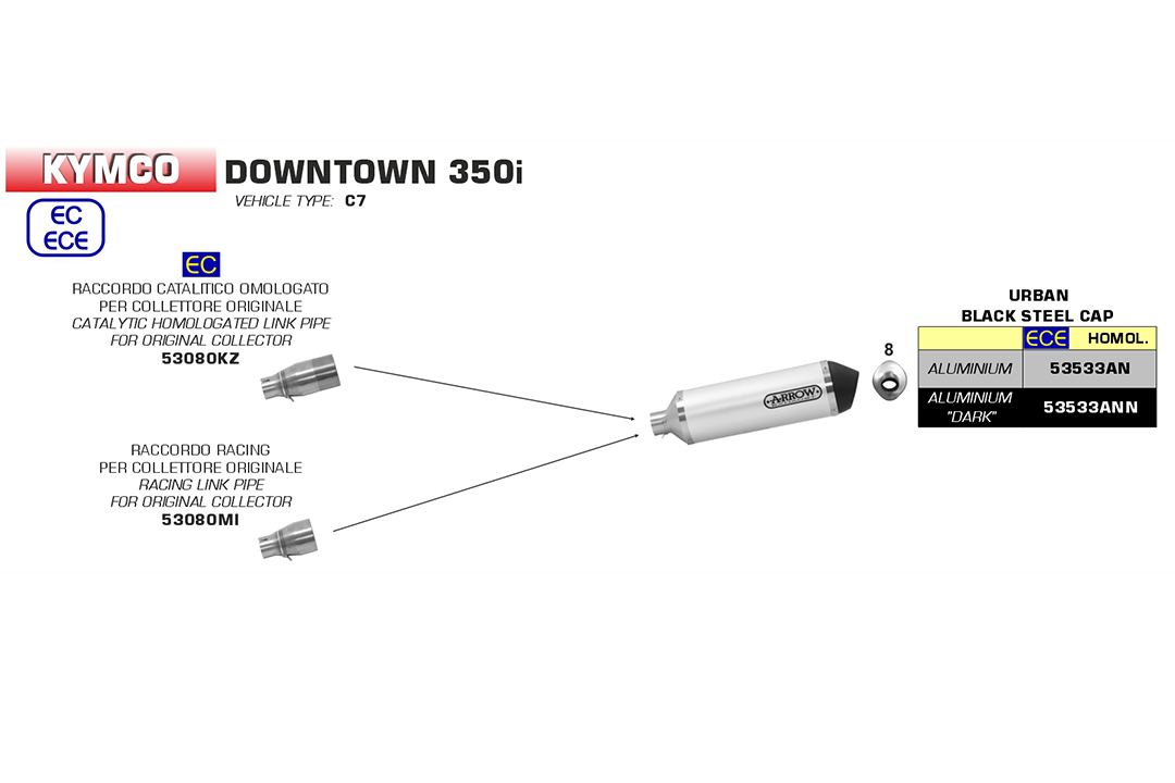 ARROW Link Pipe for Urban for Kymco Downtown 350i 2016- , with catalyst