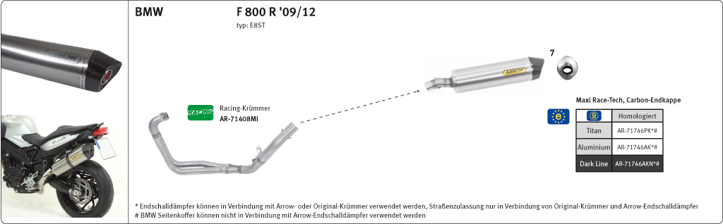 ARROW MAXI RACE TECH Exhaust for BMW F800R 2009-16, Aluminium