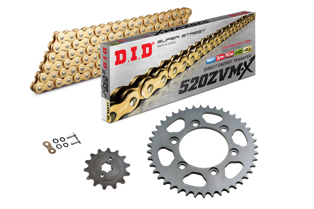 DID chain kit with 520ZVM-X chain, gold colour, for Husqvarna TE150, model year 2023- and TE150 i, model year 2022-
