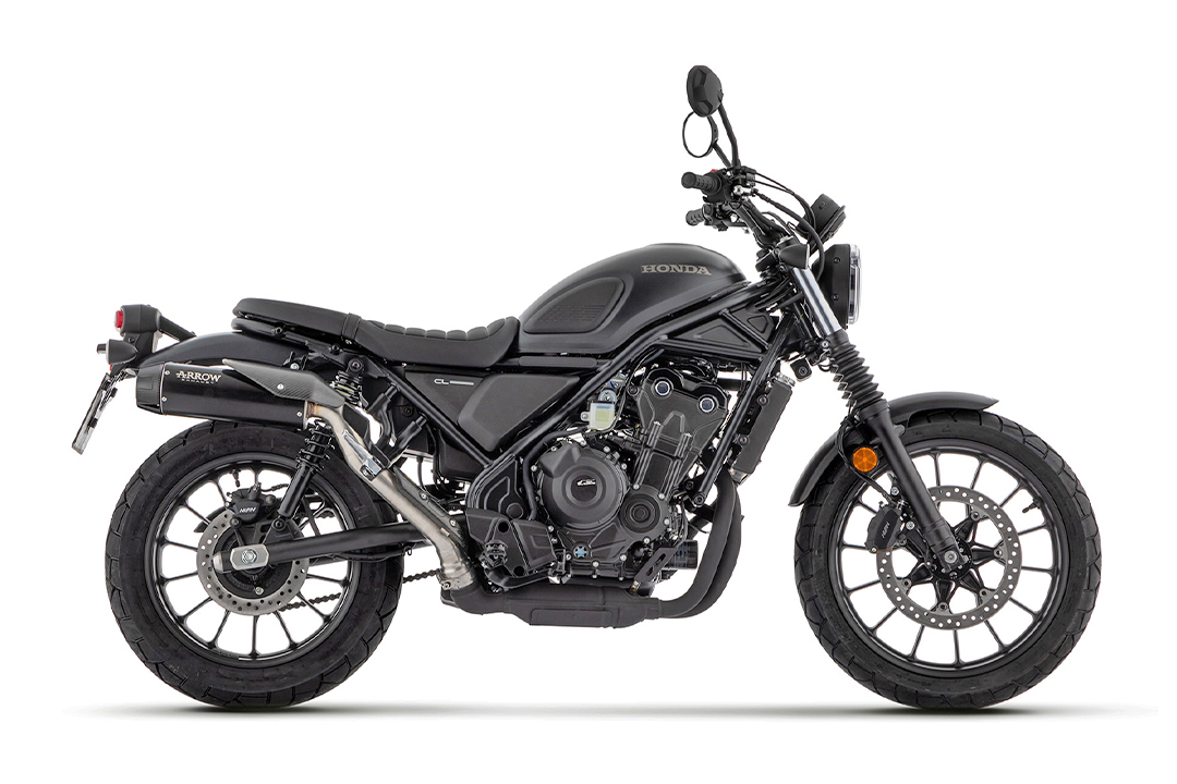 ARROW REBEL Slip-On Exhaust, Black Stainless Steel with Carbon End Cap for Honda CL500 Model Year 2023-