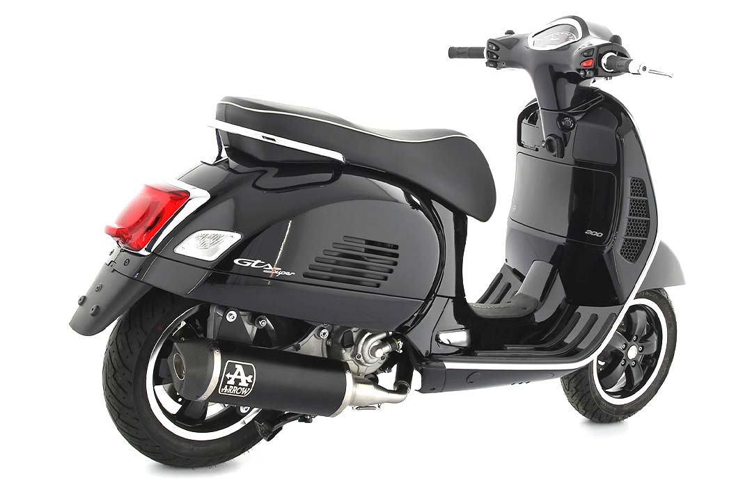 ARROW DARK URBAN Exhaust with Carbon End Cap for Piaggio Vespa GTS300 2021-, GTV300 2023-, Black Aluminium
