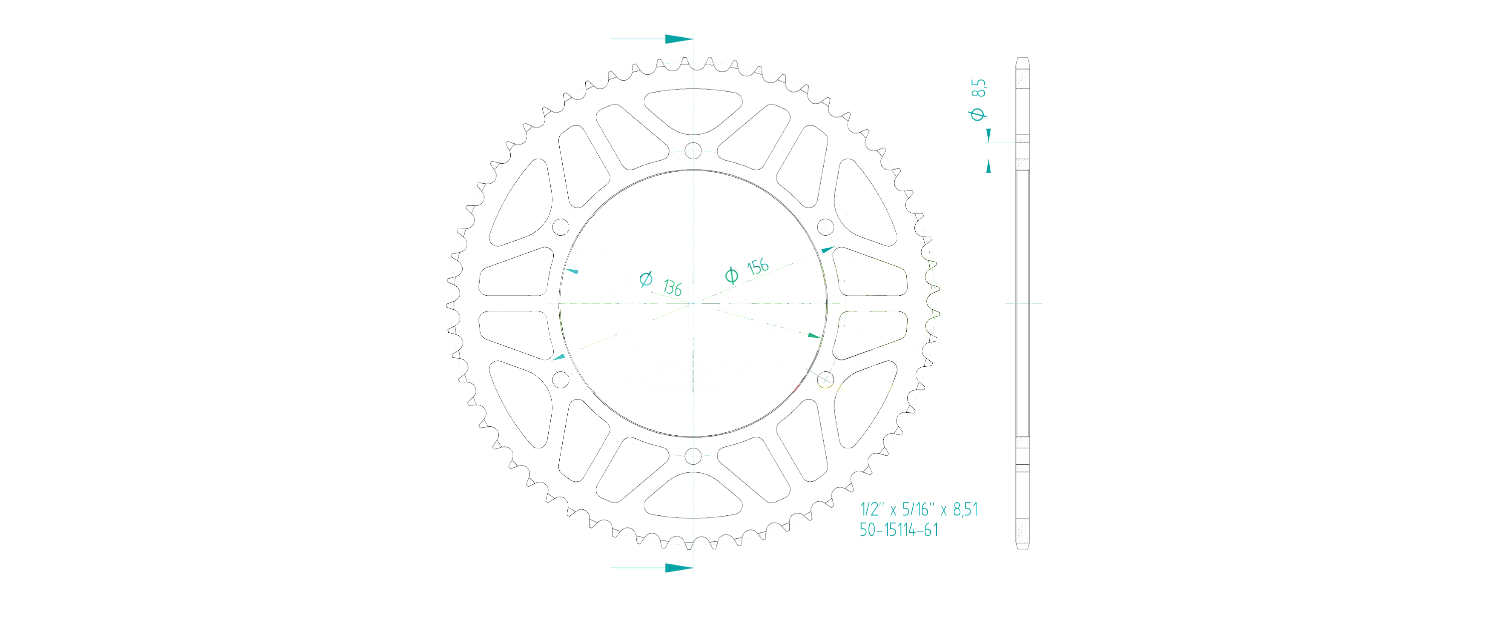 rear sprocket Steel, 58 Teeth, Pitch 428