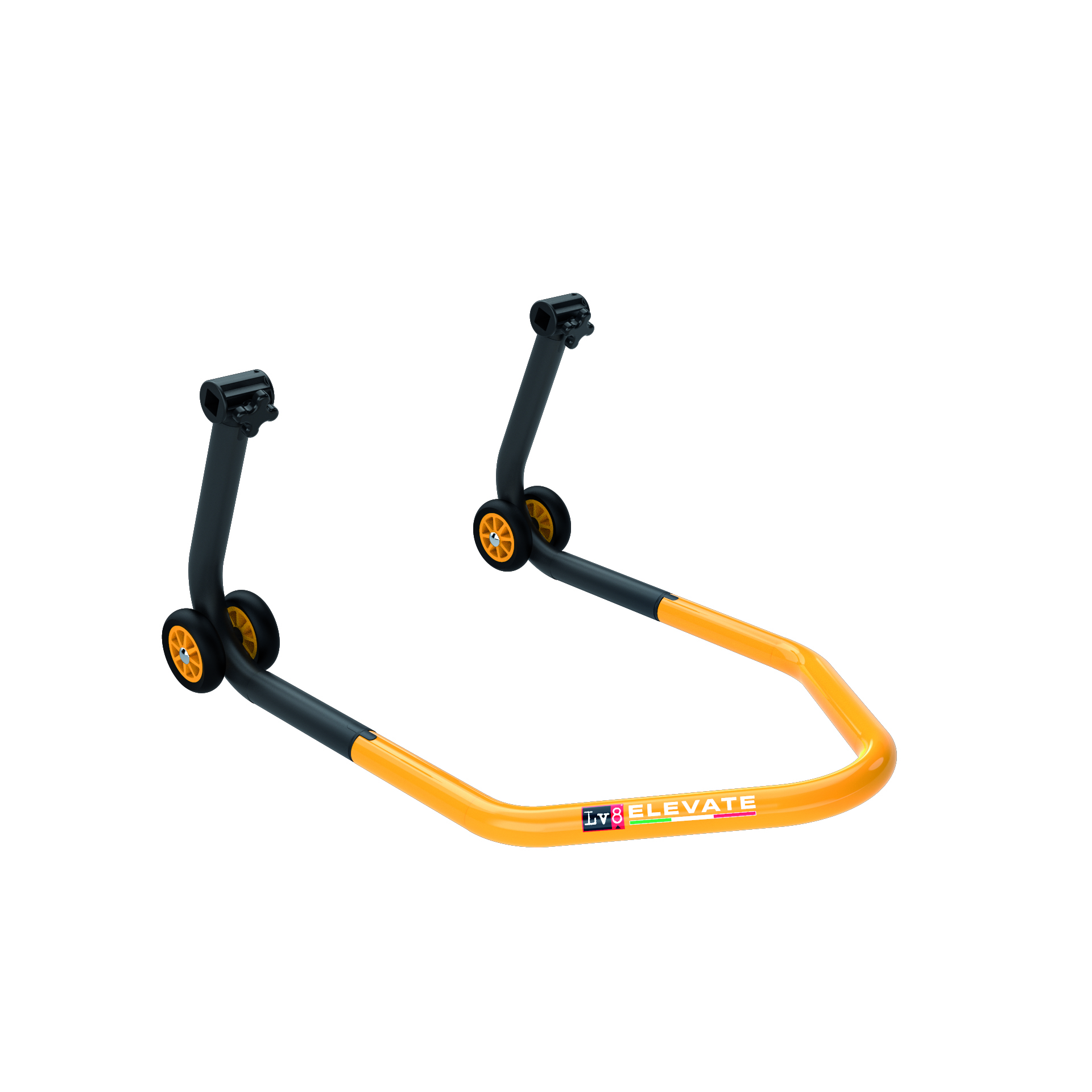 LV8 ELEVATE Universal Paddock Stand for the front wheel with Cone Adapters, Black/Yellow