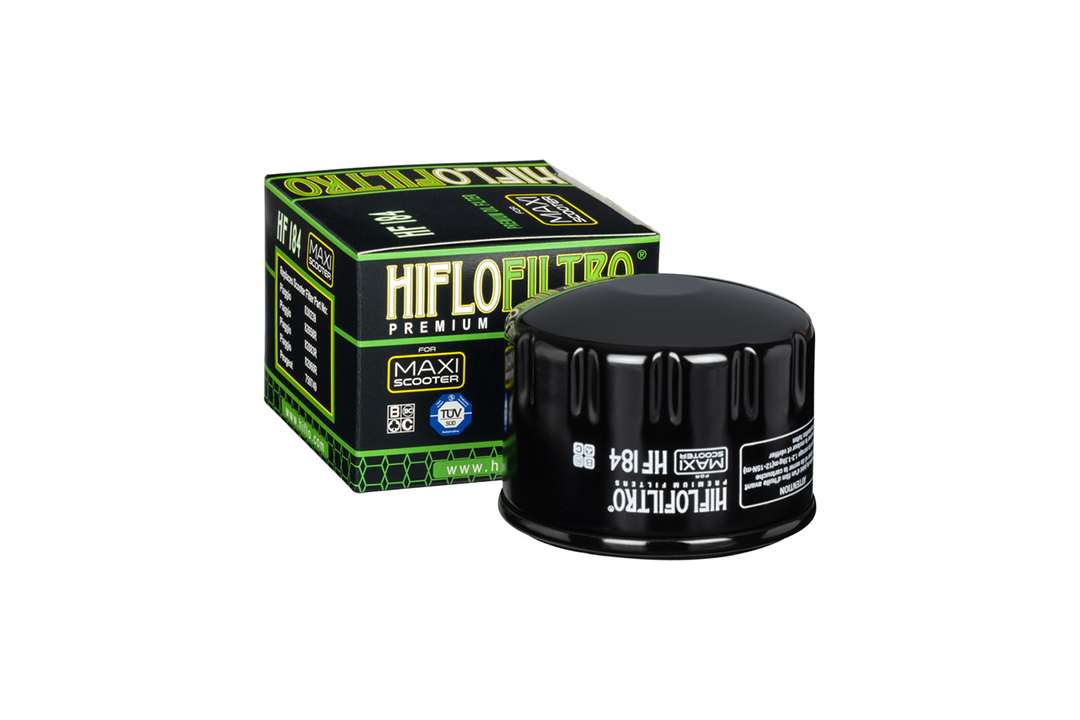 HIFLO oil filter HF184 for Maxi Scooters, including Aprilia / Benelli / Gilera / Malaguti / Peugeot / Piaggio Models