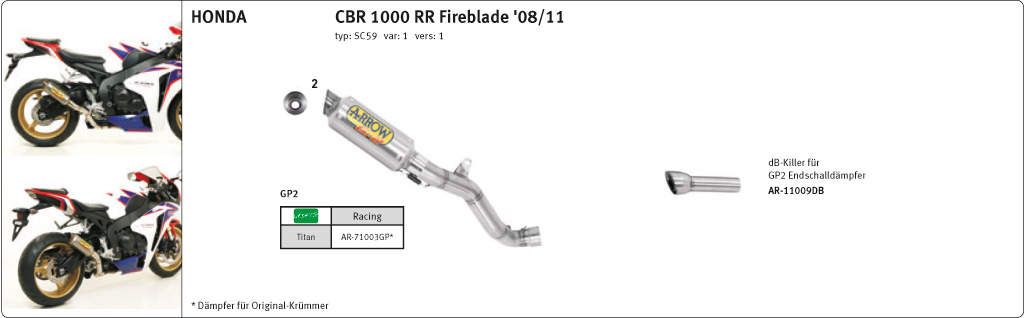 ARROW GP2 Titanium Racing Exhaust for Honda CBR1000RR 2008-13