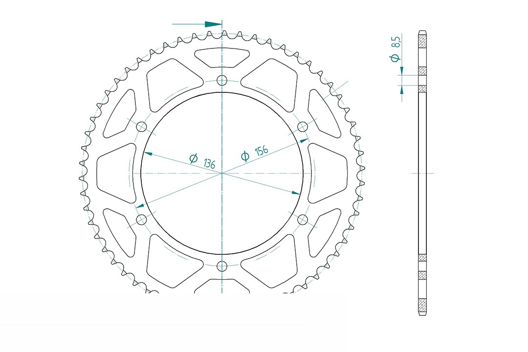 rear sprocket Steel, 54 teeth, Pitch 428