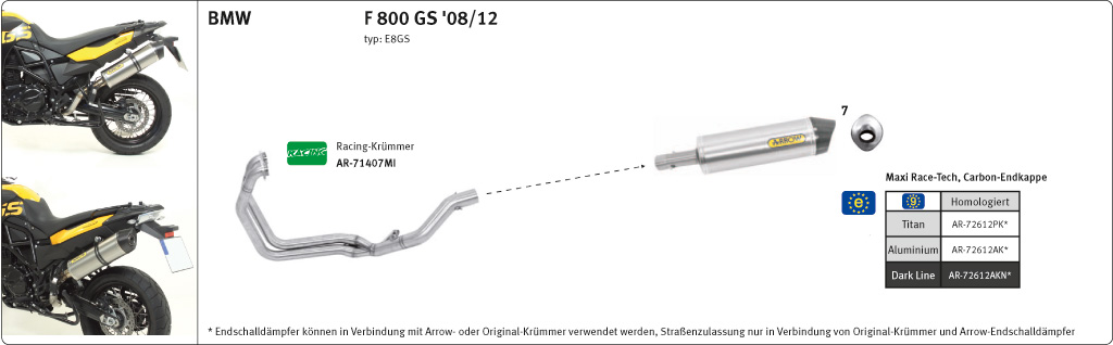 ARROW RACE TECH Exhaust for BMW F650GS / F800GS / Adventure 2008- made of Aluminium