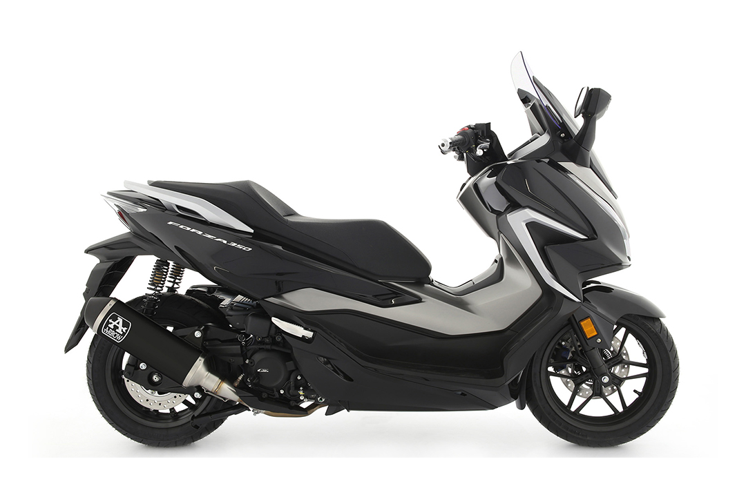ARROW URBAN Exhaust for Honda Forza 350 / SH350 2021-, Black Aluminium with Black Stainless Steel End Cap