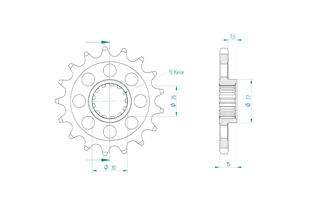 Rubber-damped front sprocket, 17 teeth, 525 pitch
