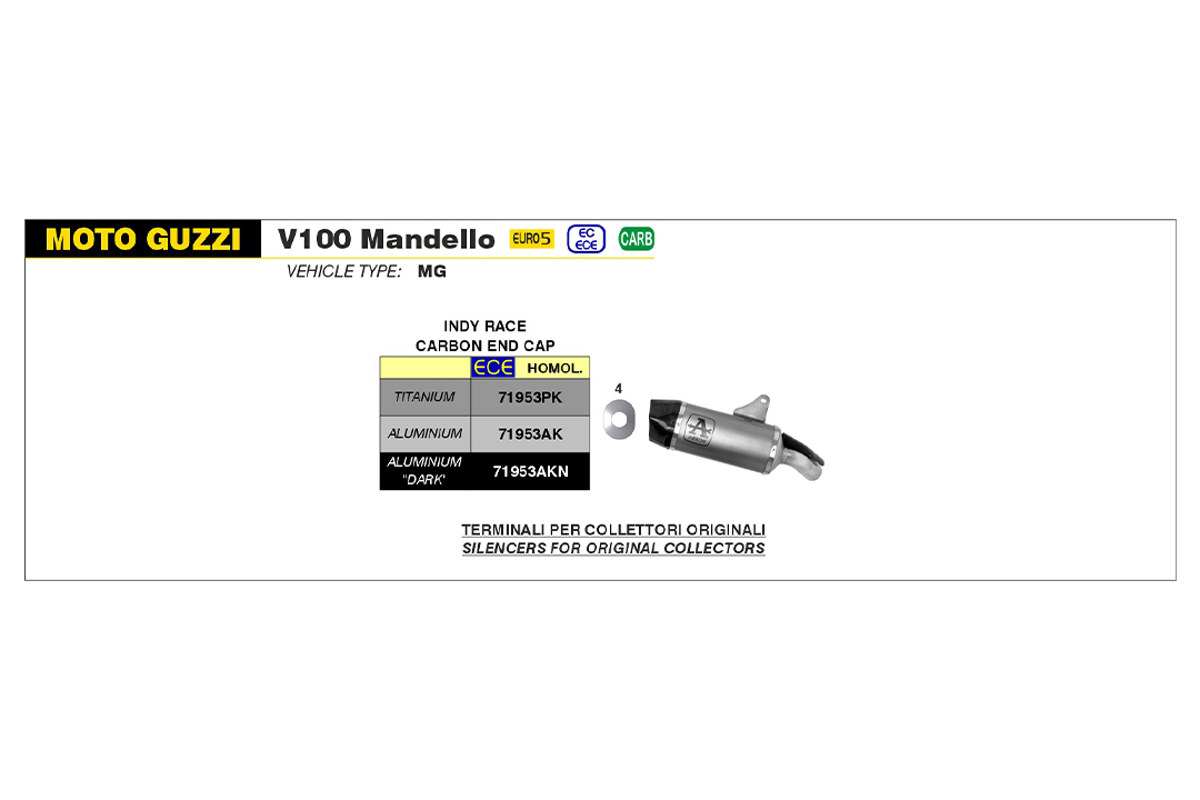 ARROW INDY RACE Titanium Exhaust for Moto Guzzi V100 Mandello Model Year 2023-