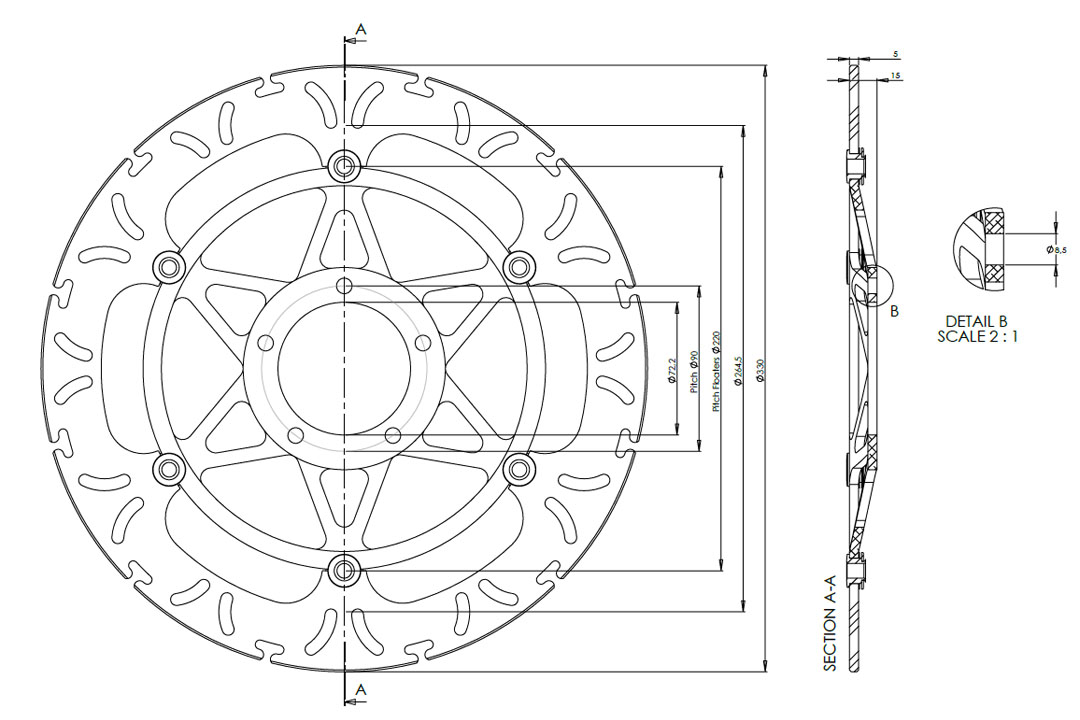 alpha Technik brake disc Omega-Design ABD33, Front for Ducati Panigale