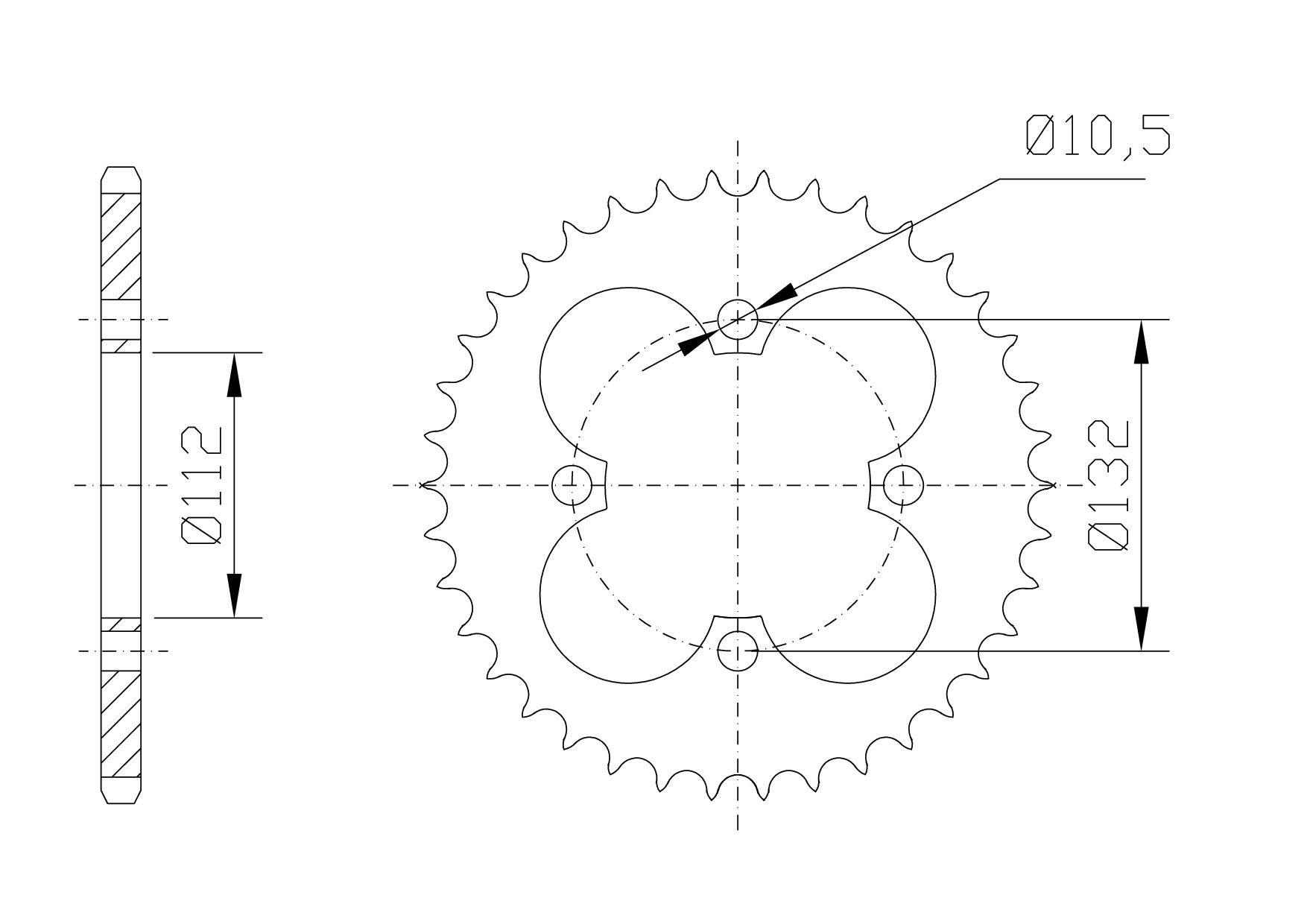 rear sprocket Steel, 36 Teeth, Pitch 520