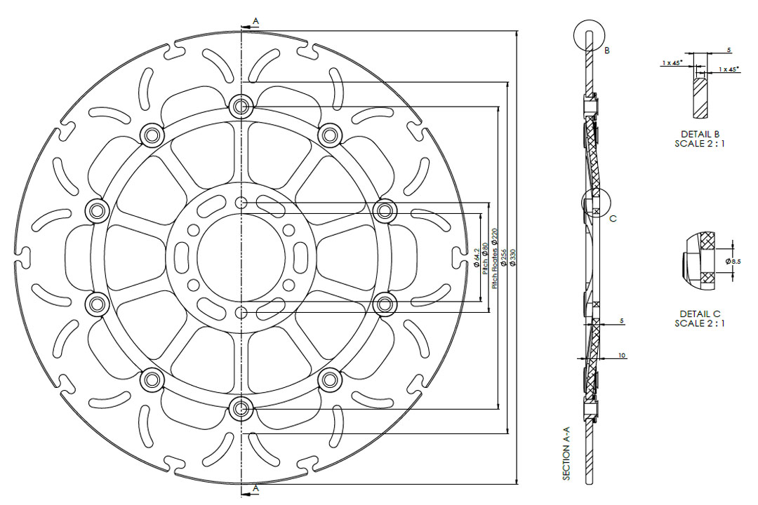 alpha Technik brake disc Omega-Design ABD33, Front for Aprilia RSV4, Tuono