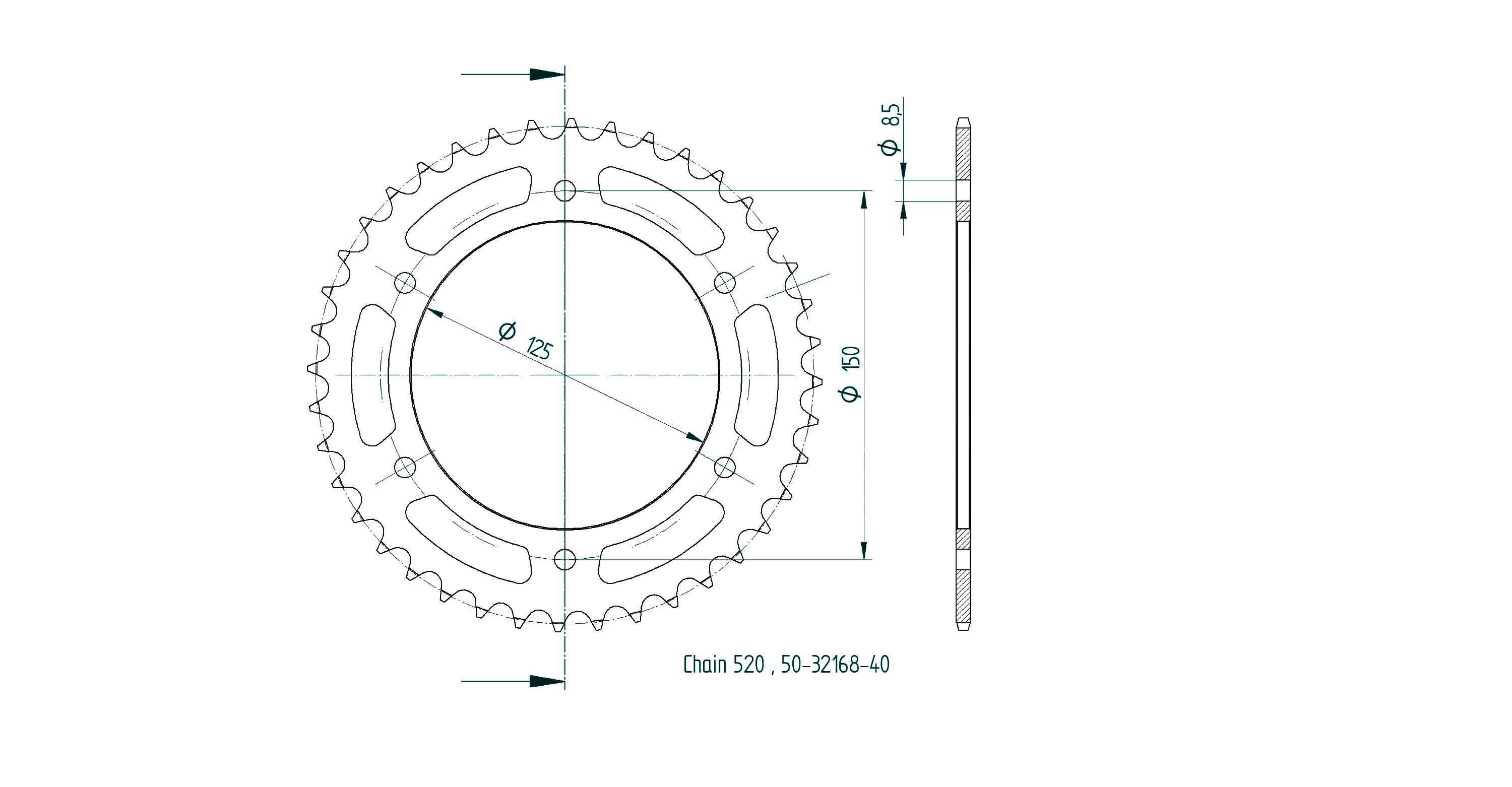 rear sprocket, 40 teeth, pitch 520