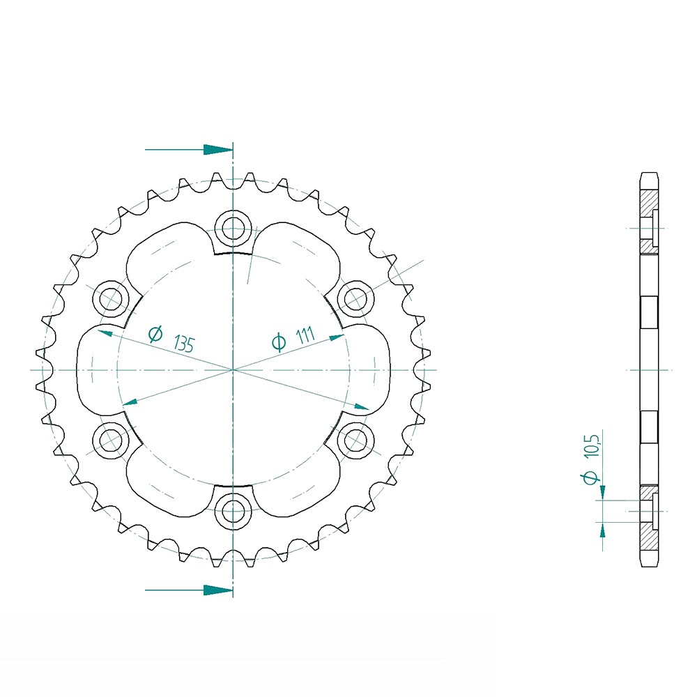 rear sprocket steel, 36 teeth, pitch 530