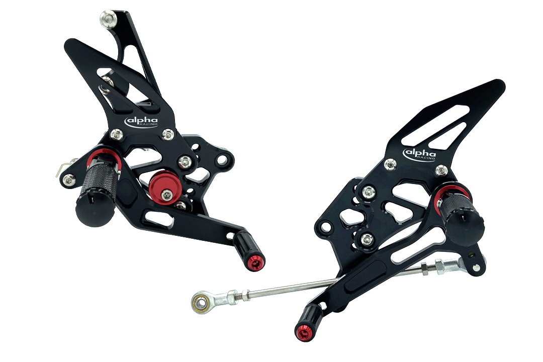 >TRACK< footrest system, black, Yamaha YZF-R3 / MT-03 from model year 2017 onwards