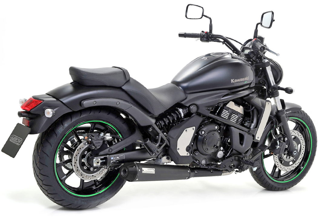 ARROW DARK REBEL black stainless steel silencer with carbon end cap for Kawasaki Vulcan S 650/S 650 (Cafe) model year 2017-2020
