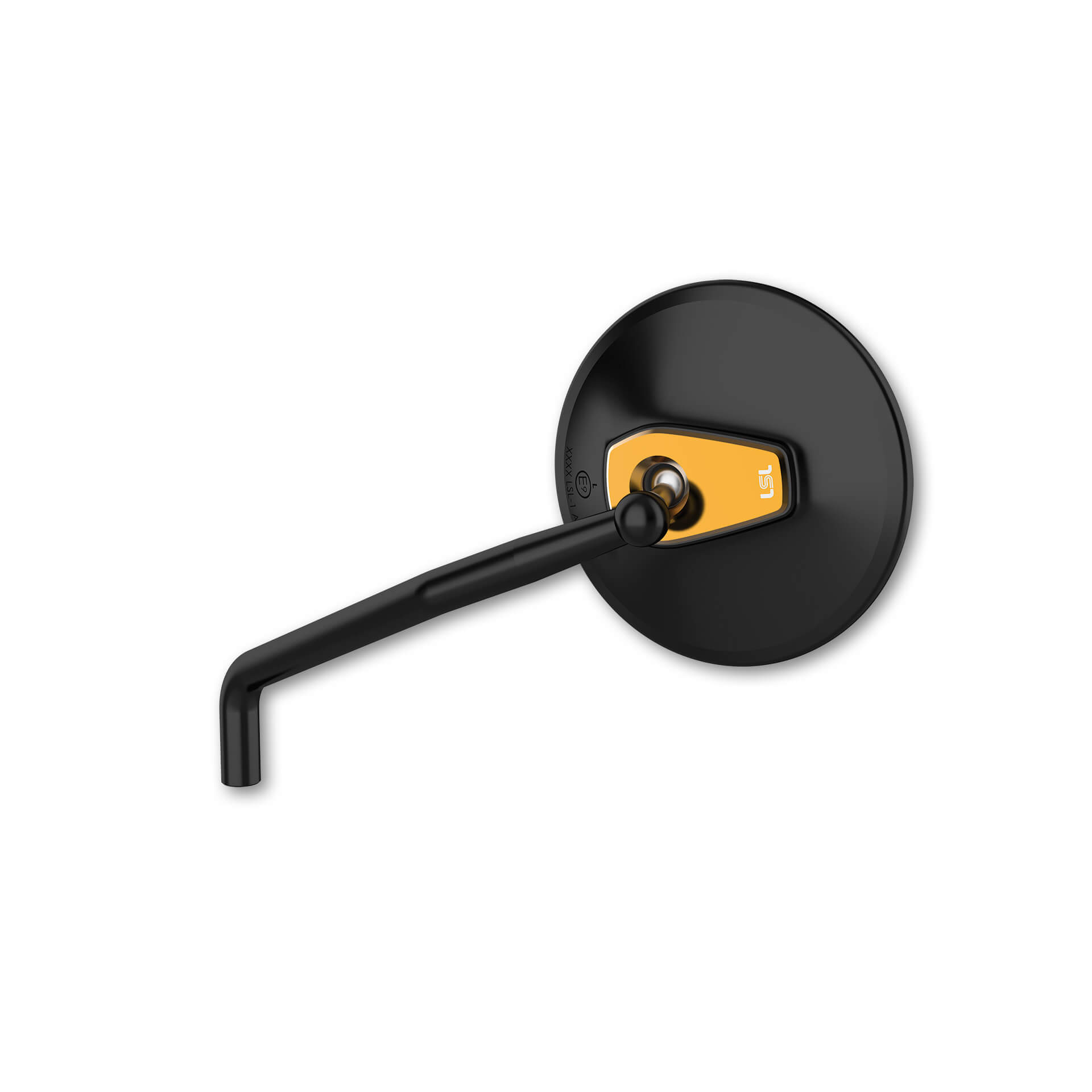 LSL Rearview mirror ERGONIA, diameter 95 mm, black-gold, with type approval, ECE, usable for right side R/S and left side L/S, scope of delivery: in pairs with adapters for Yamaha-LH thread