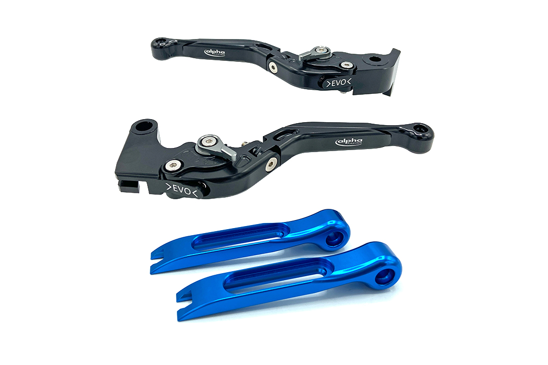 Colored front part for levers EVO by ALPHA RACING, aluminium blue