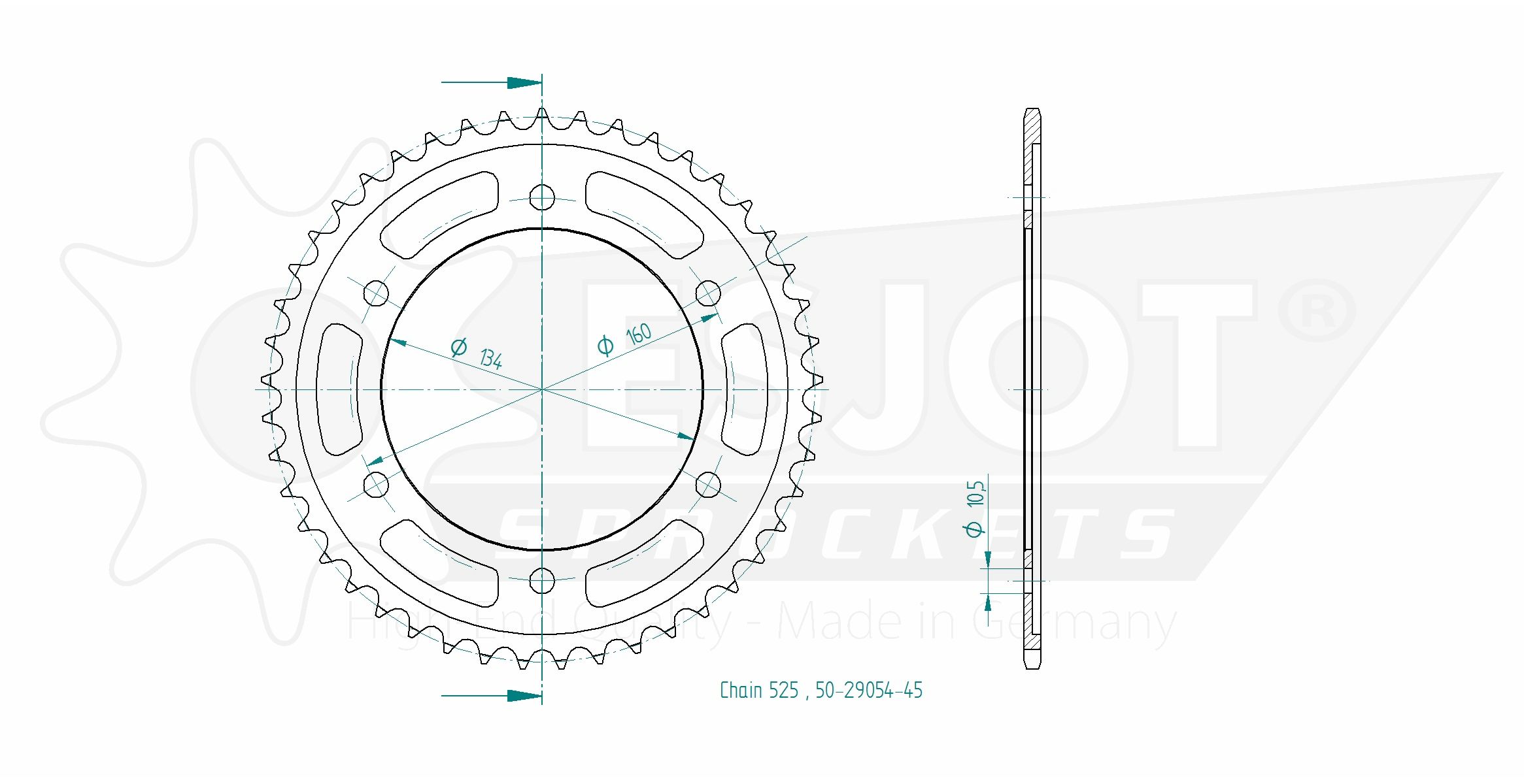 rear sprocket Steel, 45 teeth, Pitch 525