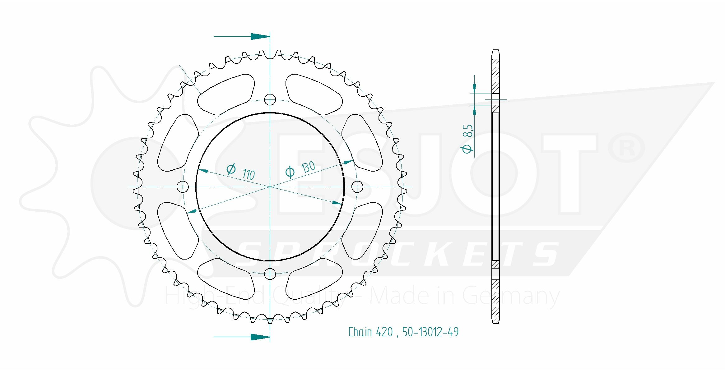 Esjot rear sprocket Z-49 Honda CR80, CR85, CRF150, Aluminium