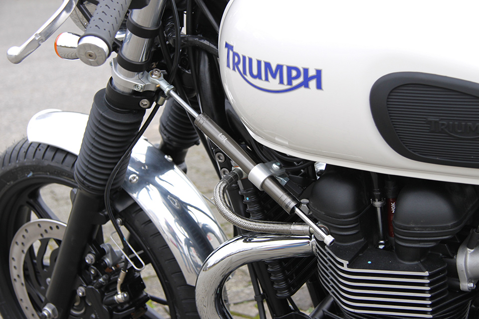 LSL Steering Damper Kit with Parts Certificate for Triumph Thruxton, Bonneville - Mounting left side L/S