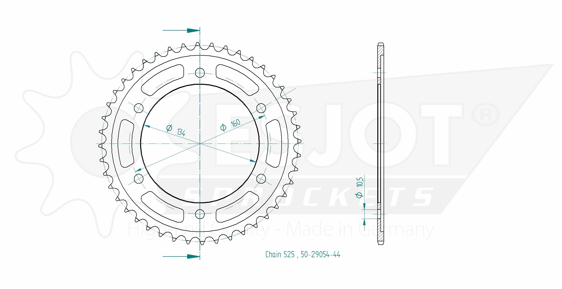 rear sprocket Steel, 44 Teeth, Pitch 525