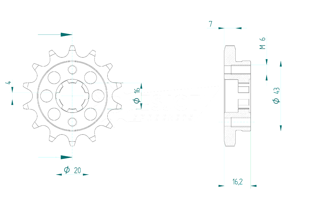 Sprocket, 14 teeth, pitch 428
