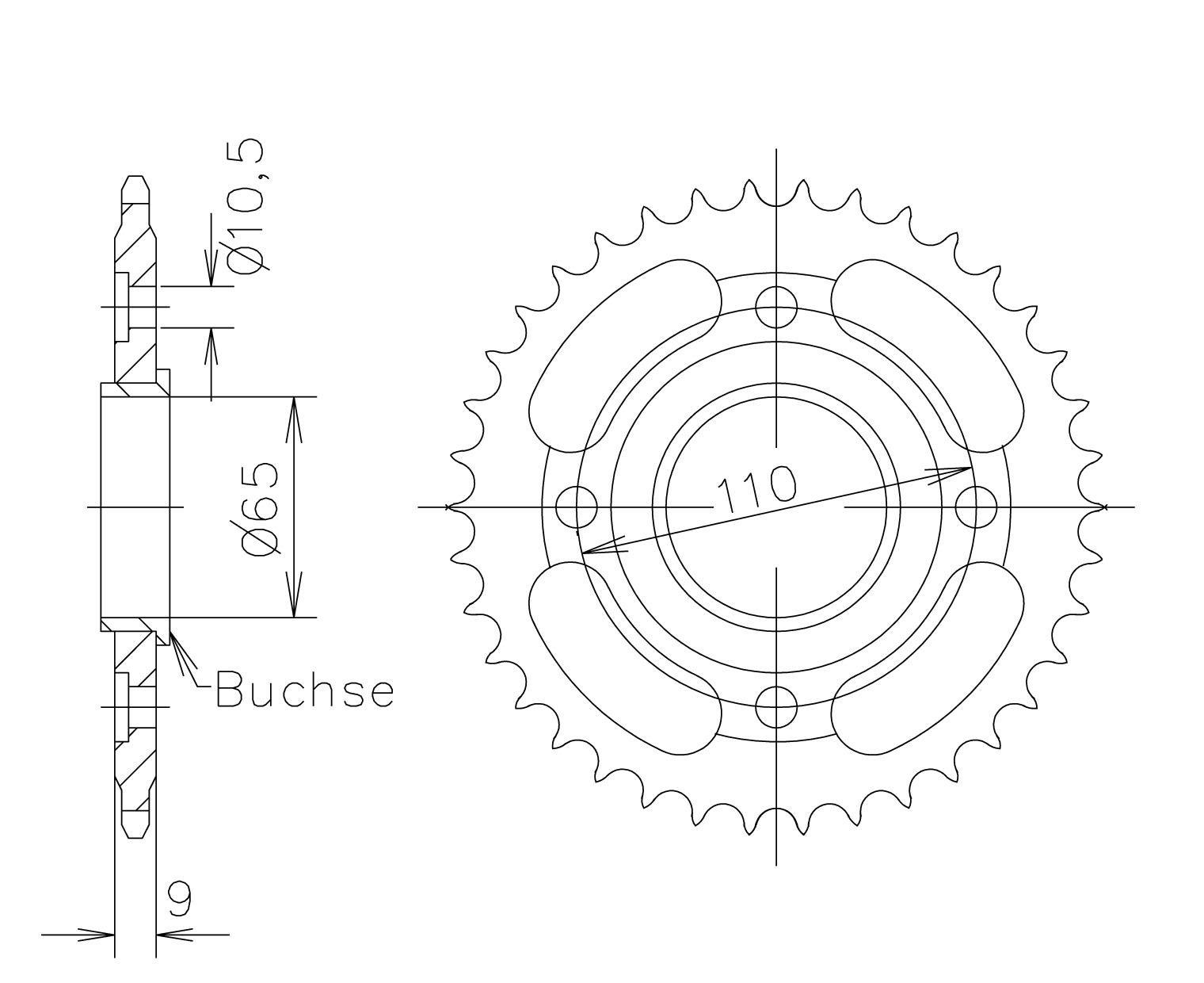 rear sprocket Steel, 36 teeth, 520 pitch incl. bushing