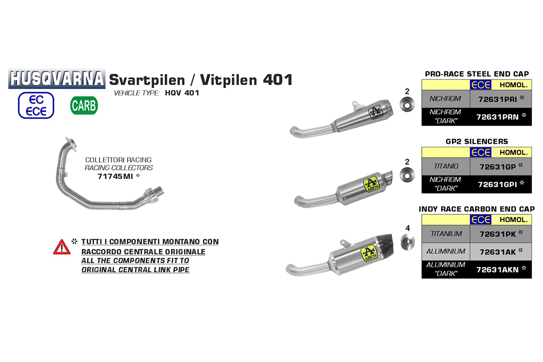 ARROW INDY RACE Exhaust for Husqvarna Svartpilen 401 / Vitpilen 401 2020-, Aluminium