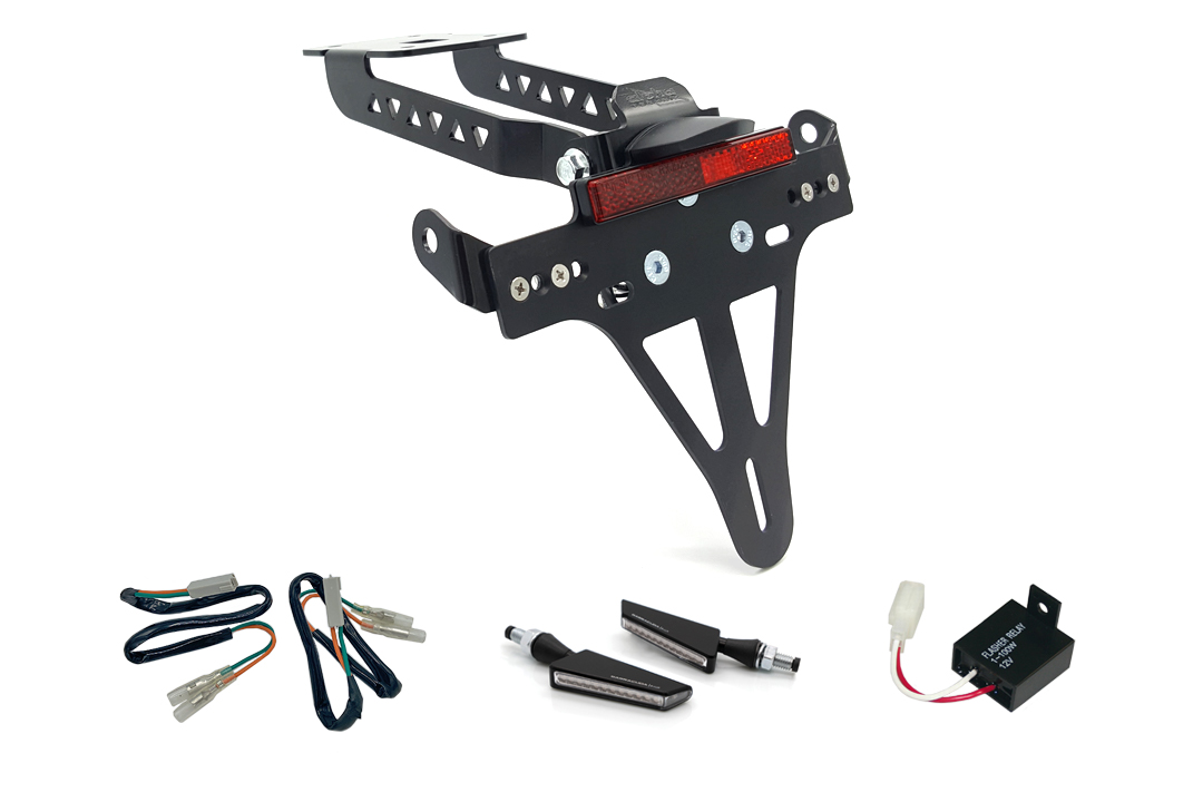 alpha Technik License Plate Holder-flasher light, turn signal-Kit SQ-LED for Kawasaki Z650 and Ninja 650 Type: ER650H / EX650K (Model Year 2017 to 2019) (Rear)