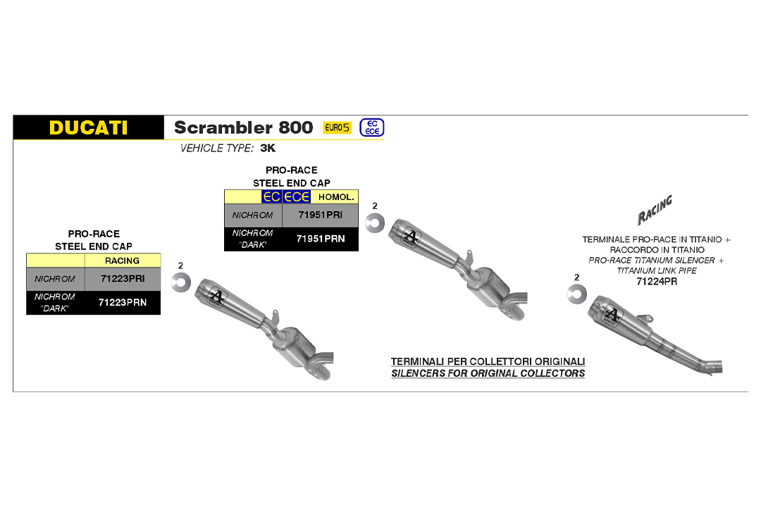 ARROW exhaust system PRO RACE DARK Stainless Steel for Ducati Scrambler 800 Model Year 2021-