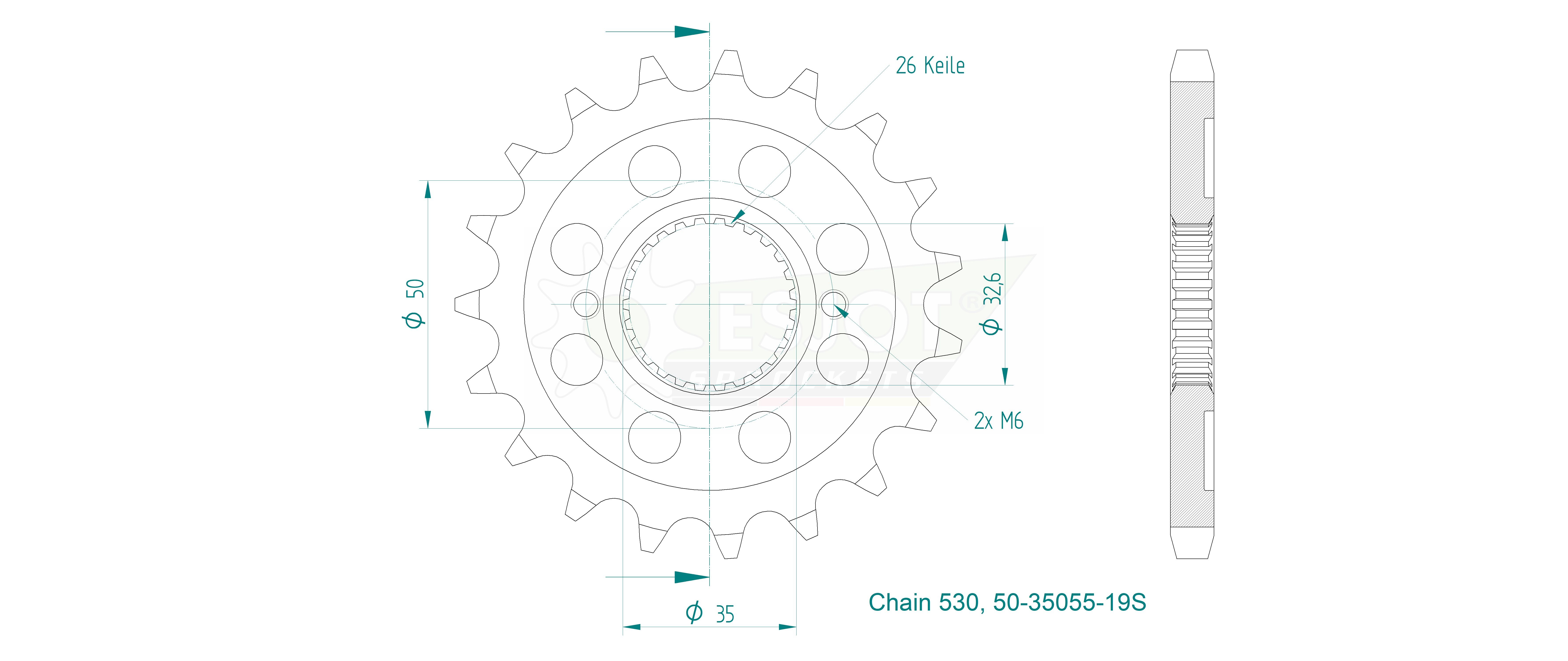 Sprocket, 18 teeth, Pitch 530