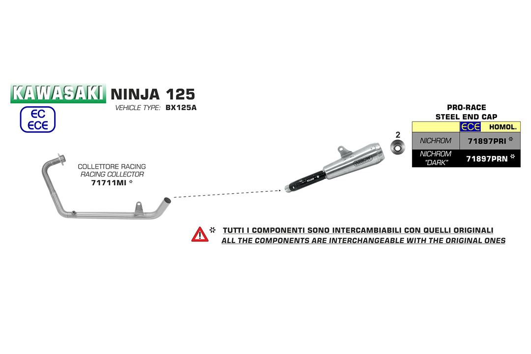 ARROW Racing Header for Kawasaki Ninja 125 2019-, without catalyst