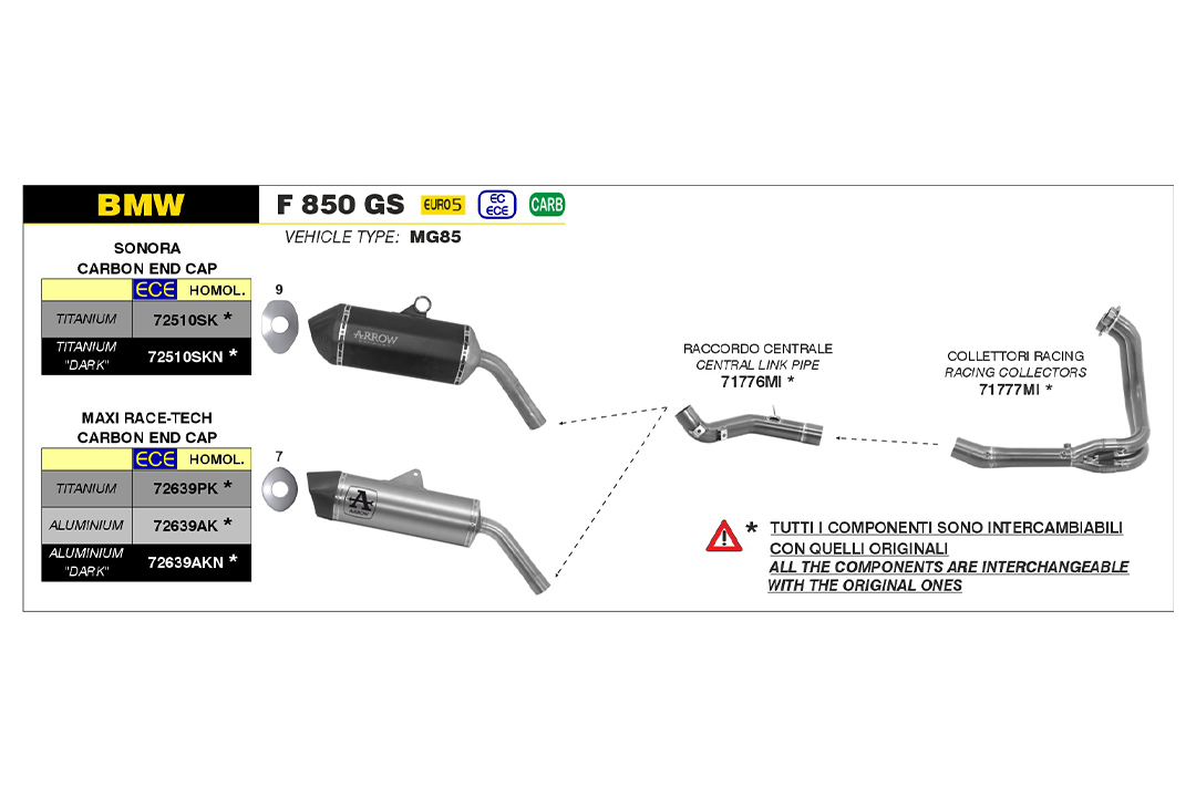 ARROW Racing Link Pipe in Stainless Steel for BMW F 750 GS / F 850 GS 2021-, F800GS, F900GS 2024-