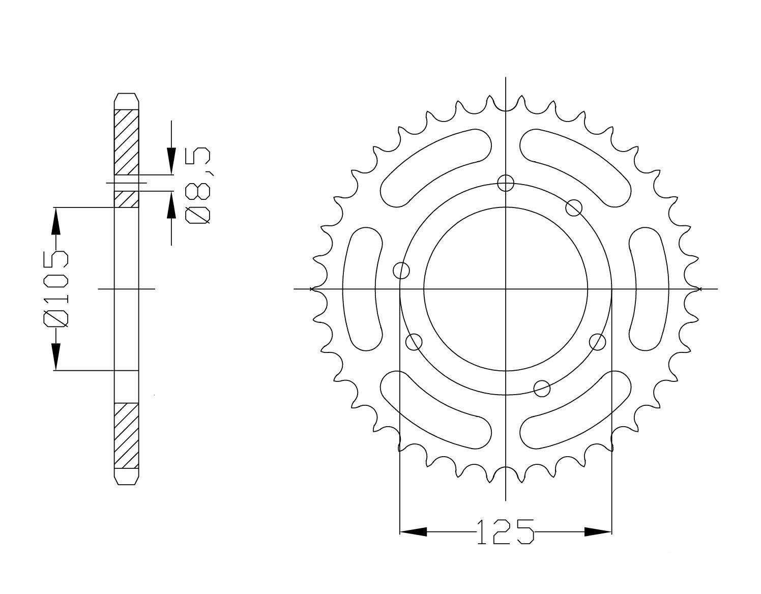 rear sprocket Steel, 56 teeth, Pitch 428