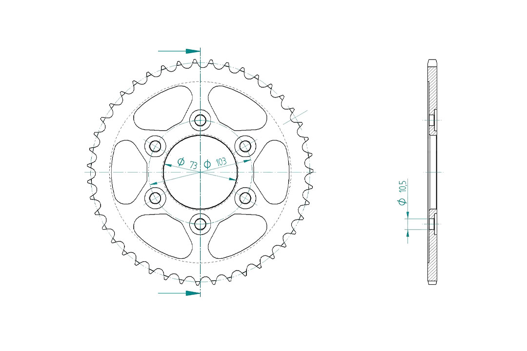 rear sprocket Steel, 43 Teeth, Pitch 530