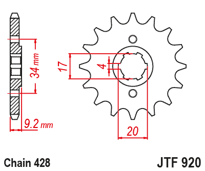 Sprocket, 15 teeth, 428 pitch