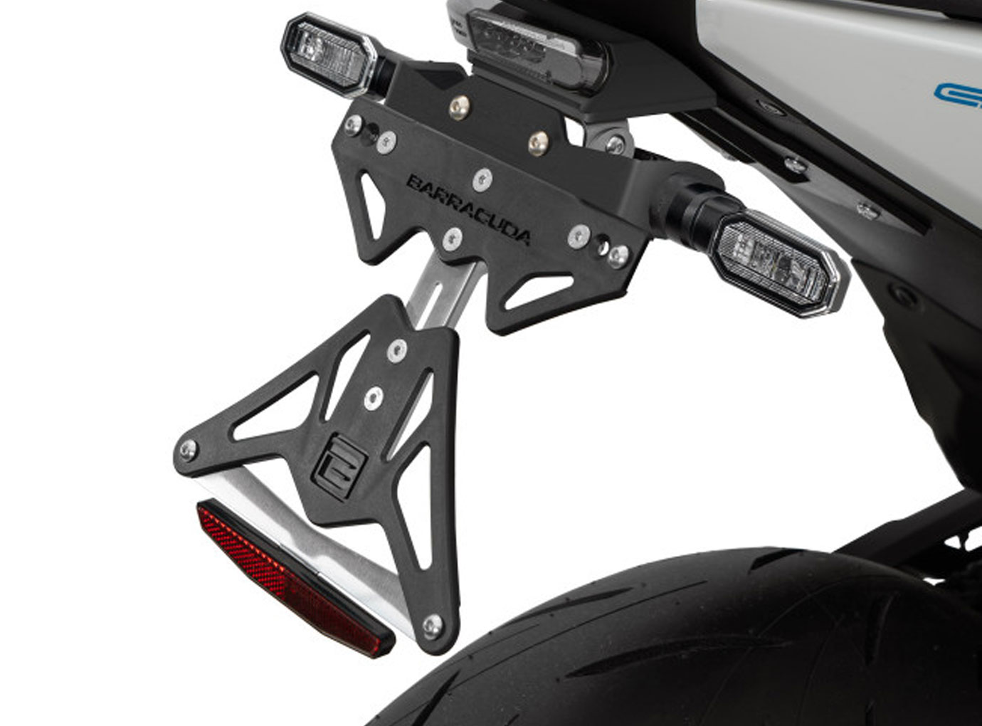 Barracuda number plate holder for Suzuki GSX-8S from 2023 model year onwards, for use with original indicators