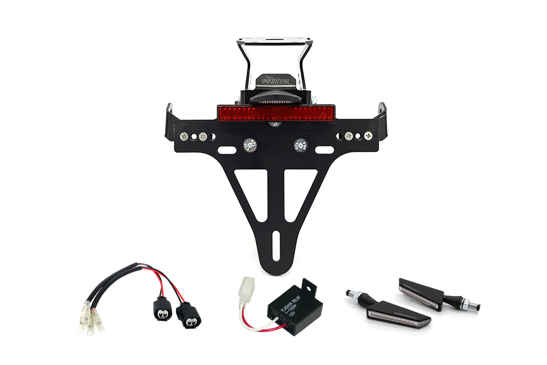 License Plate Holder-flasher light, turn signal-Kit BSQN for Kawasaki Z900RS from Model Year 2018 Type ZR900C and from Model Year 2021 Type ZR900K (Rear)
