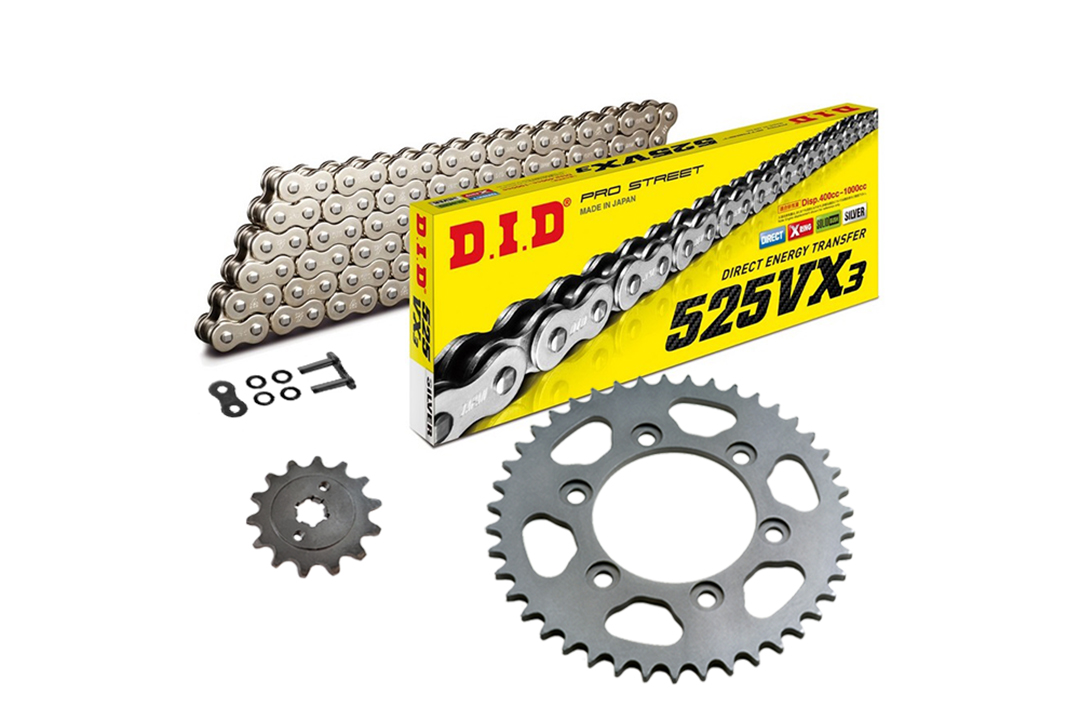DID chain Kit with 525VX3 chain, standard colour, for Triumph Tiger 800, Model Year 2011-2016
