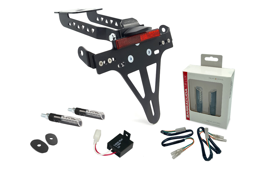 alpha Technik Licence Plate Holder-flasher light, turn signal-Kit IDEA (fronts + rear) for Kawasaki Z650 and Ninja 650 Type: ER650H / EX650K (Model Year 2017 - 2019)