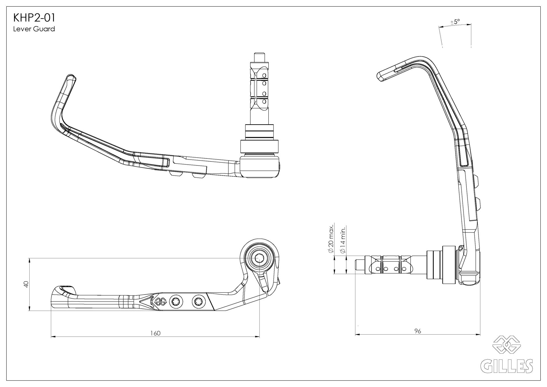 Gilles Tooling Brake Lever Protector KHP2-06-BD in matt black