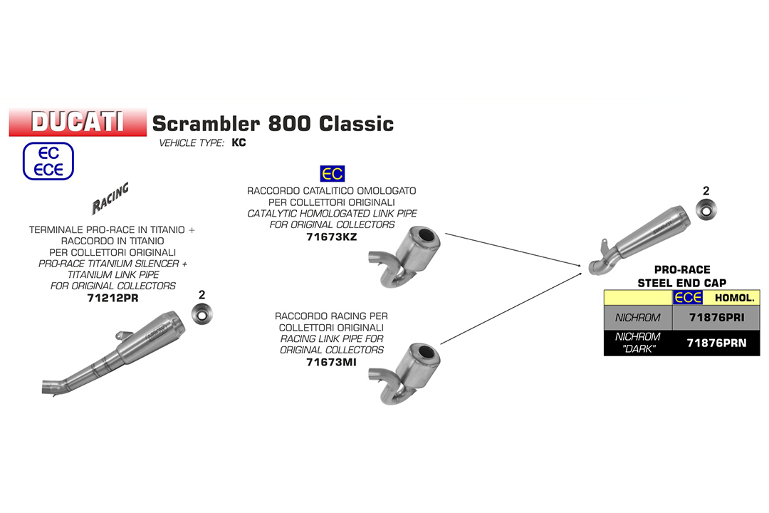 ARROW DARK PRO-RACE Exhaust for Ducati Scrambler 800 2017-, Black Stainless Steel