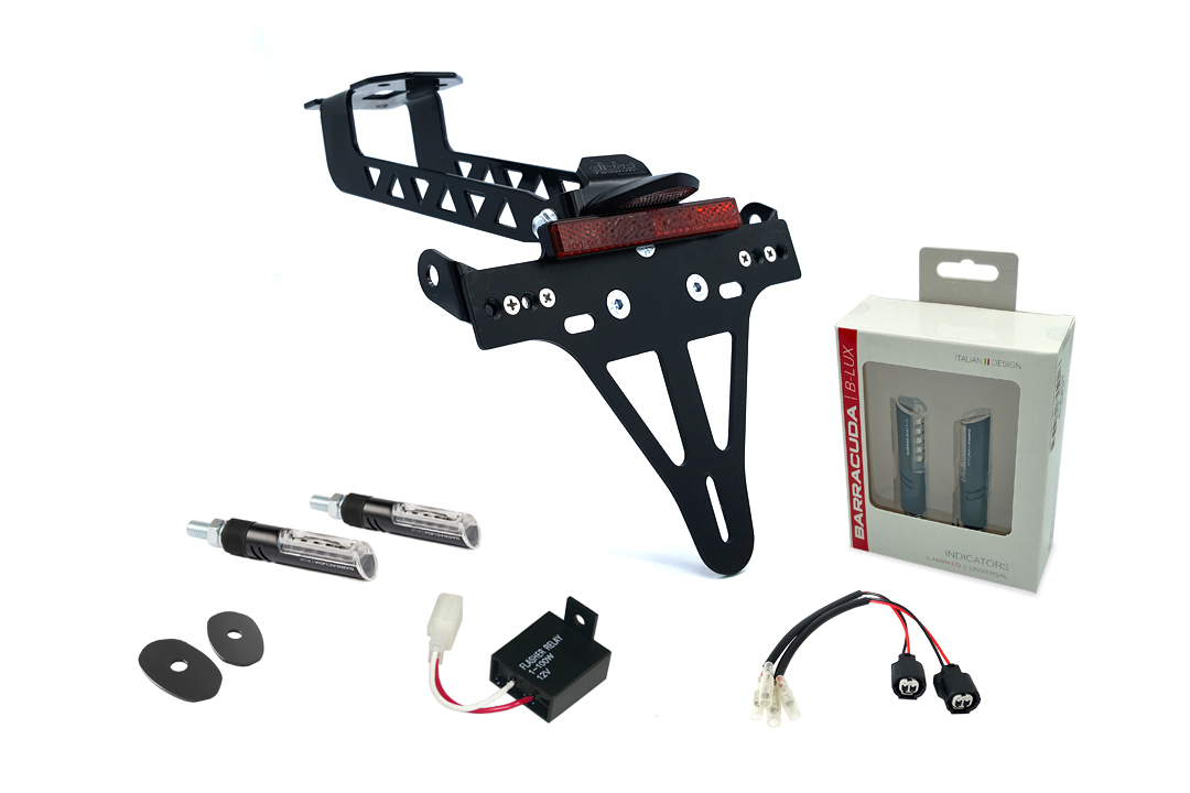 alpha Technik Licence Plate Holder - flasher light, turn signal Kit IDEA (front and rear) for Kawasaki Versys 1000 from model year 2019