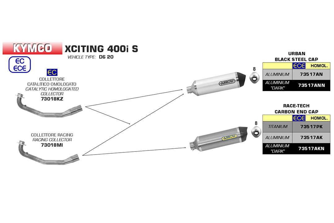 ARROW Header for Kymco XCiting 400i S 2018-19, with catalyst