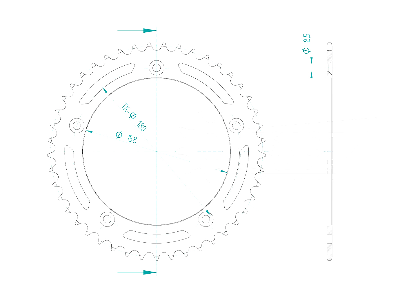 rear sprocket Steel, 45 Teeth, Pitch 520