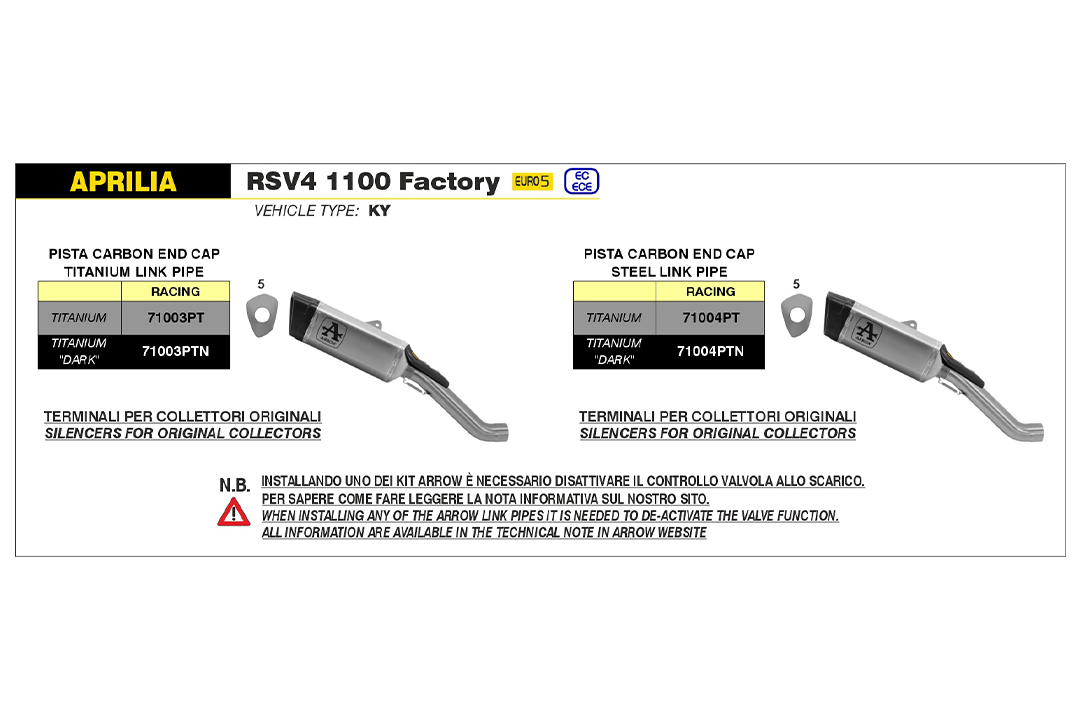 ARROW PISTA Racing Exhaust with Stainless Steel Link Pipe for Aprilia RSV4 1100 Factory 2021-, Tuono V4 2025-